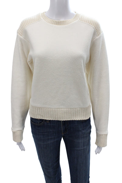 Zara Womens Pullover Sweater Ivory Cotton Crew Neck Long Sleeve Size M