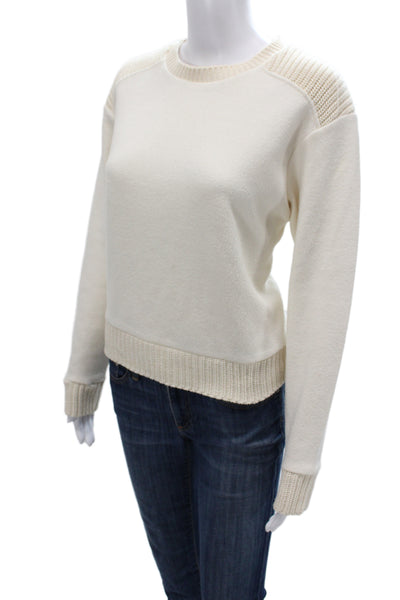Zara Womens Pullover Sweater Ivory Cotton Crew Neck Long Sleeve Size M