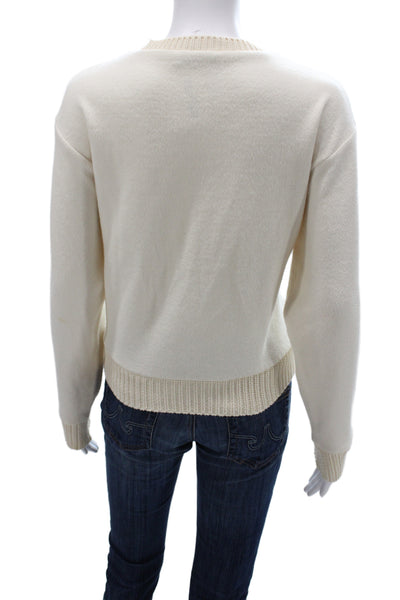 Zara Womens Pullover Sweater Ivory Cotton Crew Neck Long Sleeve Size M