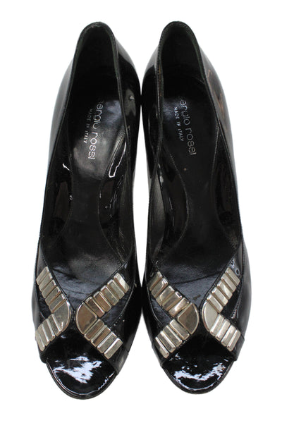 Sergio Rossi Womens Leather Studded Stiletto Pump Heels Black Size 9.5