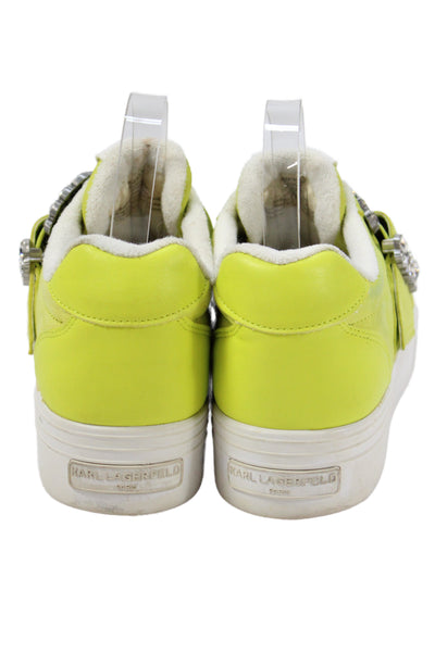 Karl Lagerfeld Womens Leather Diamond Bedazzled Sneakers Neon Green Size 9.5
