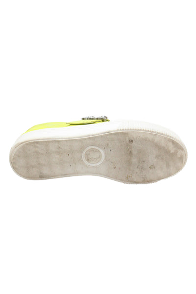 Karl Lagerfeld Womens Leather Diamond Bedazzled Sneakers Neon Green Size 9.5
