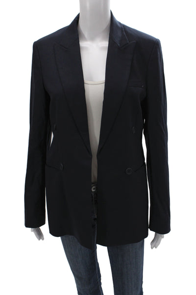 Theory Womens Collared Long Sleeve Buttoned Blazer Jacket Navy Size 8
