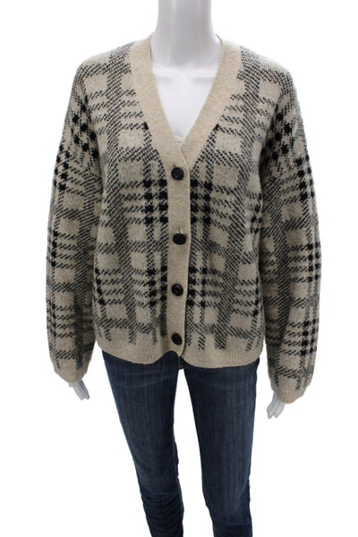 Rails Womens Plaid V-Neck Cardigan Beige Long Sleeve Fall Size M
