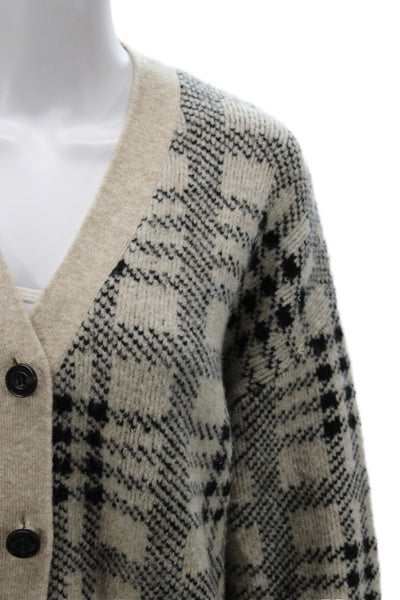 Rails Womens Plaid V-Neck Cardigan Beige Long Sleeve Fall Size M
