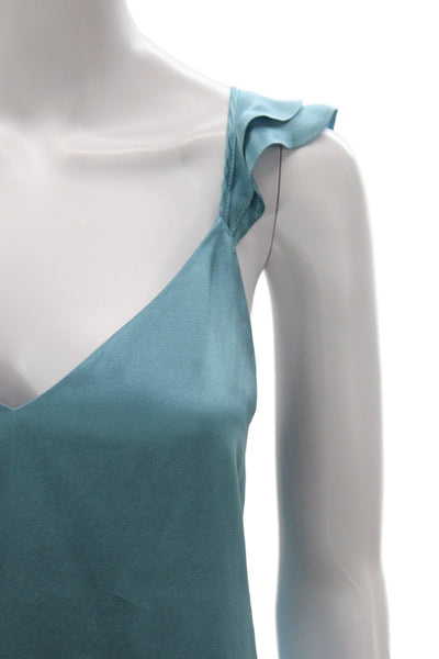Cami Women Silk V-Neck Camisole Blue Sleeveless Solid Size M