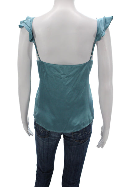 Cami Women Silk V-Neck Camisole Blue Sleeveless Solid Size M