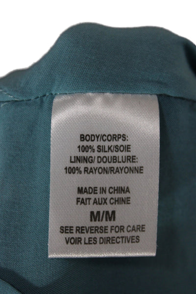 Cami Women Silk V-Neck Camisole Blue Sleeveless Solid Size M