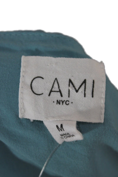 Cami Women Silk V-Neck Camisole Blue Sleeveless Solid Size M