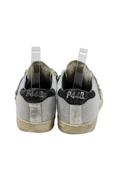 P448 Womens Metallic Animal Print Lace-Up Tied Sneakers Silver Size EUR 37