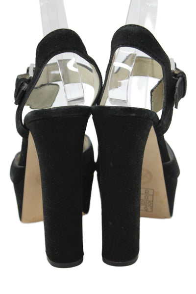 Michael Michael Kors Womens Suede Ankle Buckle Peep Toe Block Heels Black Size 7