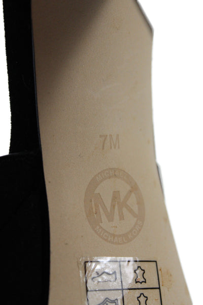 Michael Michael Kors Womens Suede Ankle Buckle Peep Toe Block Heels Black Size 7