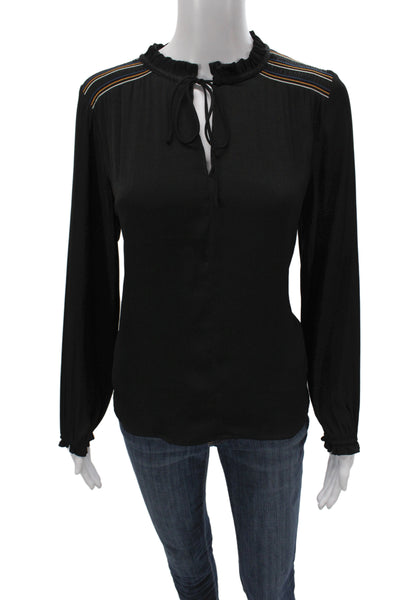Decker Women Tunic Blouse Black V-Neck Long Sleeve Polyester Size XS