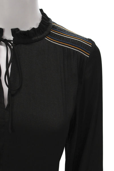 Decker Women Tunic Blouse Black V-Neck Long Sleeve Polyester Size XS