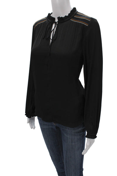 Decker Women Tunic Blouse Black V-Neck Long Sleeve Polyester Size XS
