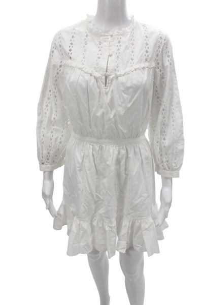 Something Navy Womens White Cotton Boho Henley Mini Dress 3/4 Sleeve Size XS