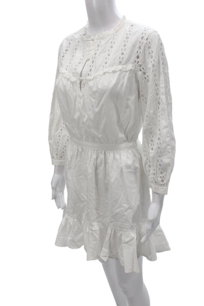 Something Navy Womens White Cotton Boho Henley Mini Dress 3/4 Sleeve Size XS