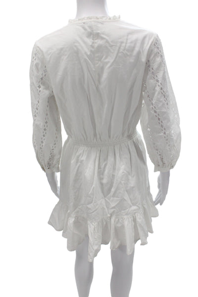 Something Navy Womens White Cotton Boho Henley Mini Dress 3/4 Sleeve Size XS