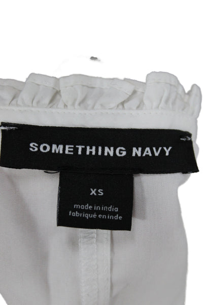 Something Navy Womens White Cotton Boho Henley Mini Dress 3/4 Sleeve Size XS