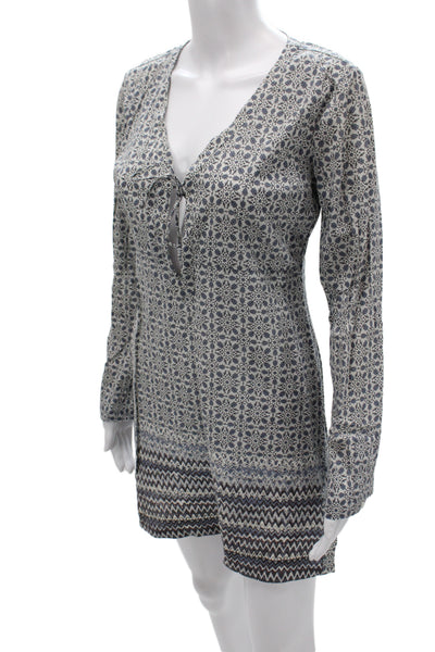 Athleta Womens Tunic Blue Floral V-Neck Long Sleeve Tie Knee Size XS