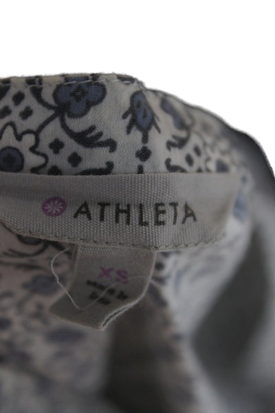 Athleta Womens Tunic Blue Floral V-Neck Long Sleeve Tie Knee Size XS