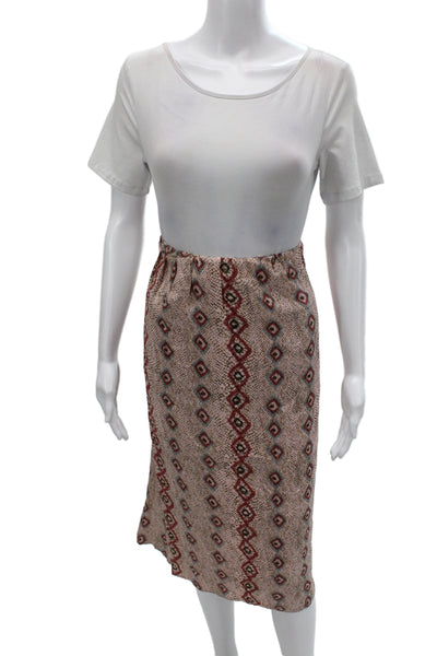 Alexis Womens Beige Silk Argyle Straight Pencil Skirt Bohemian Pull On Size S