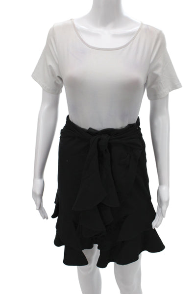 Intermix Womens Wrap Skirt Black Knee Length 30% Cotton Tie Size S