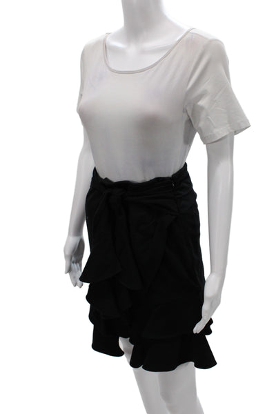 Intermix Womens Wrap Skirt Black Knee Length 30% Cotton Tie Size S