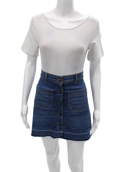 Zara Woman Womens Mini Skirt Blue Cotton Button Solid Size S