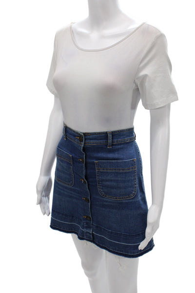 Zara Woman Womens Mini Skirt Blue Cotton Button Solid Size S