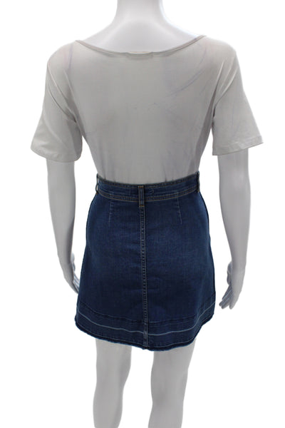 Zara Woman Womens Mini Skirt Blue Cotton Button Solid Size S
