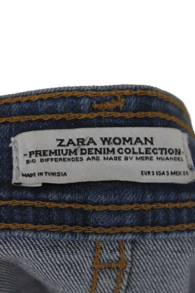 Zara Woman Womens Mini Skirt Blue Cotton Button Solid Size S