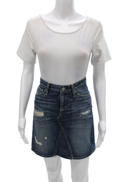 AG Adriano Goldschmied Women Mini Blue Cotton Button Skirt Size 25