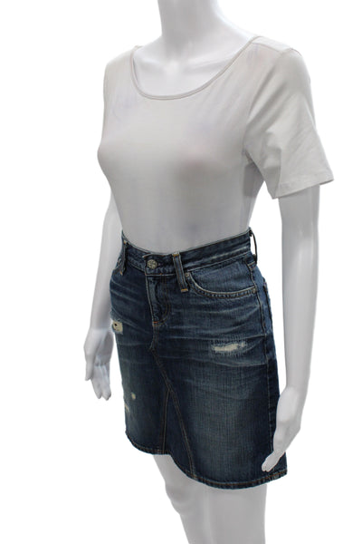 AG Adriano Goldschmied Women Mini Blue Cotton Button Skirt Size 25
