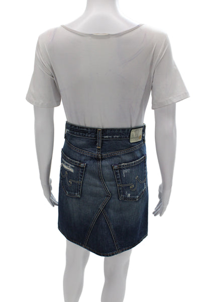 AG Adriano Goldschmied Women Mini Blue Cotton Button Skirt Size 25
