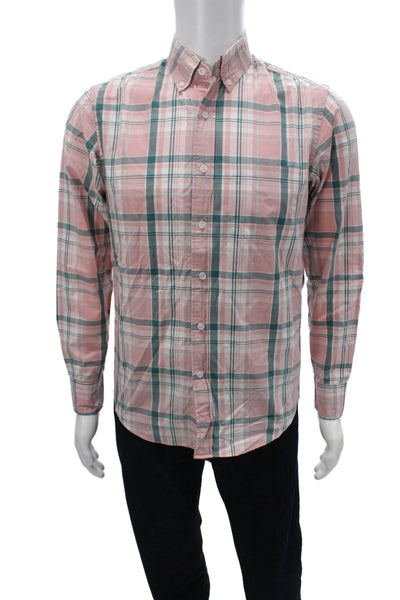 J Crew Mens Plaid Slim Fit Flex Washed Button Down Shirt Pink Green Size Small