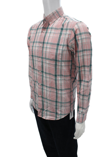 J Crew Mens Plaid Slim Fit Flex Washed Button Down Shirt Pink Green Size Small