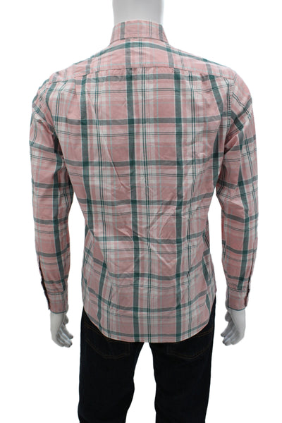 J Crew Mens Plaid Slim Fit Flex Washed Button Down Shirt Pink Green Size Small