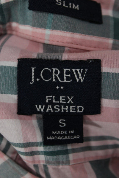 J Crew Mens Plaid Slim Fit Flex Washed Button Down Shirt Pink Green Size Small