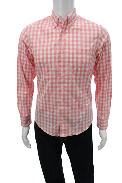 J Crew Mens Plaid Slim Fit Untucked Button Down Shirt Pink White Size Small