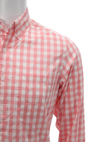 J Crew Mens Plaid Slim Fit Untucked Button Down Shirt Pink White Size Small