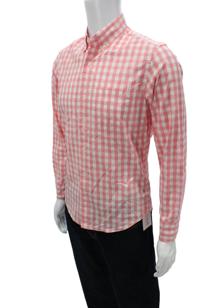 J Crew Mens Plaid Slim Fit Untucked Button Down Shirt Pink White Size Small