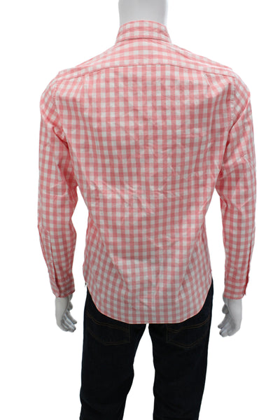 J Crew Mens Plaid Slim Fit Untucked Button Down Shirt Pink White Size Small