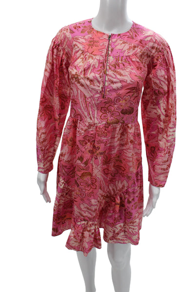 Ulla Johnson Womens Pink Floral Mini Dress Long Sleeve Cotton Size 0