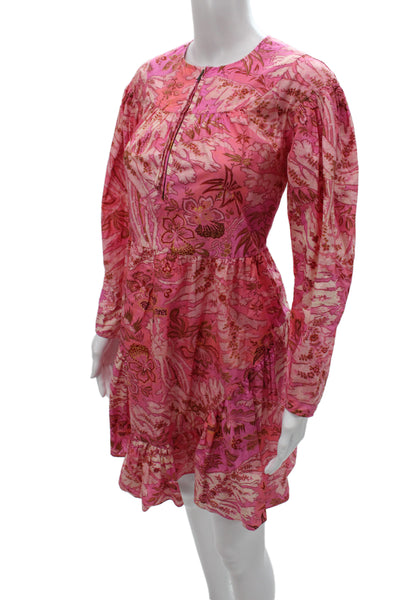 Ulla Johnson Womens Pink Floral Mini Dress Long Sleeve Cotton Size 0