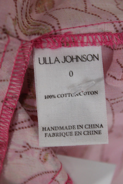 Ulla Johnson Womens Pink Floral Mini Dress Long Sleeve Cotton Size 0