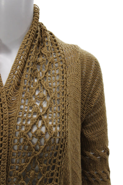 Etcetera Womens Cardigan Brown V Neck Geometric 3/4 Sleeve Bohemian Size S