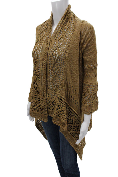 Etcetera Womens Cardigan Brown V Neck Geometric 3/4 Sleeve Bohemian Size S