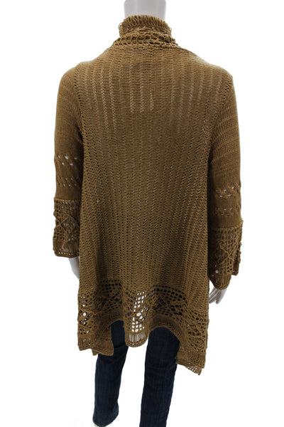 Etcetera Womens Cardigan Brown V Neck Geometric 3/4 Sleeve Bohemian Size S