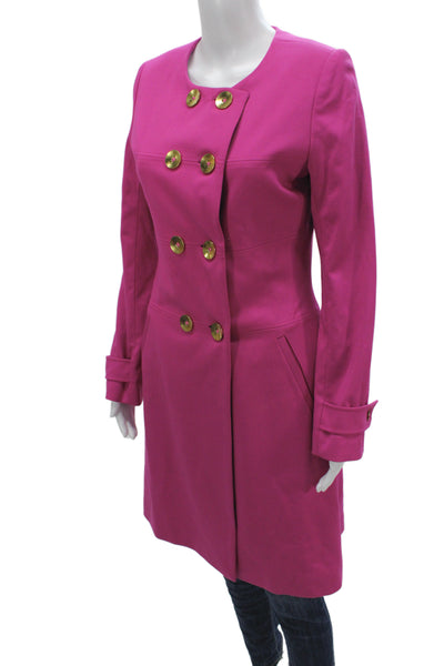 Trina Turk Women Pea Coat Pink Button Solid Rayon Blend Long Sleeve Size 2